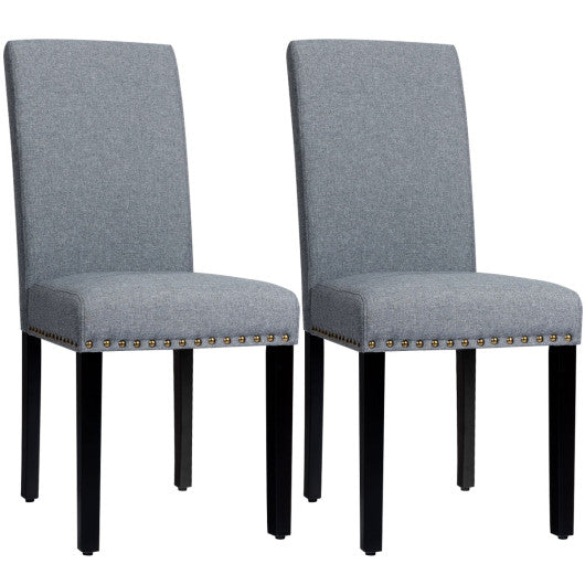 Costway Set of 2 Light Gray Fabric Upholstered Dining Chairs with Nailhead