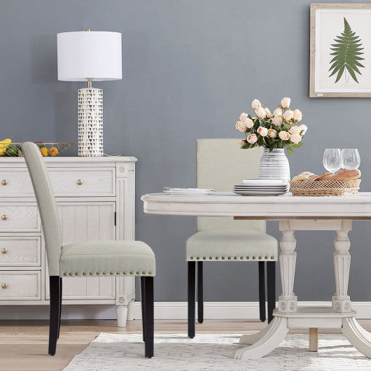 Costway Set of 2 Light Sage Fabric Upholstered Dining Chairs with Nailhead