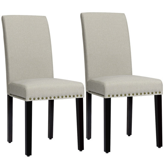 Costway Set of 2 Light Sage Fabric Upholstered Dining Chairs with Nailhead