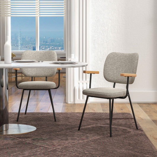 Costway Set of 2 Modern Fabric Dining Chairs with Armrest and Curved Backrest