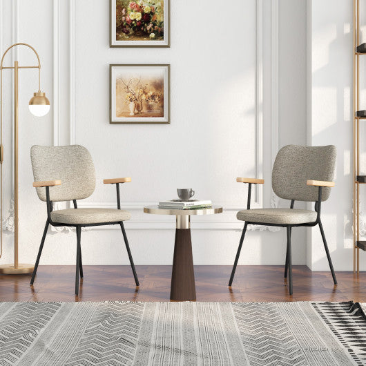 Costway Set of 2 Modern Fabric Dining Chairs with Armrest and Curved Backrest
