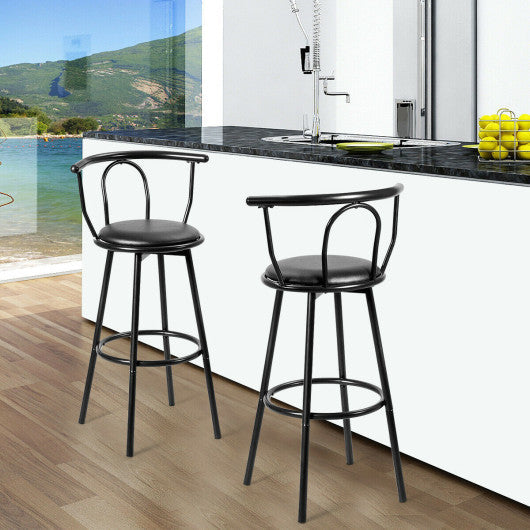 Costway Set of 2 Modern Swivel Pub Metal Counter Height Bar Stools with Footrest and Back