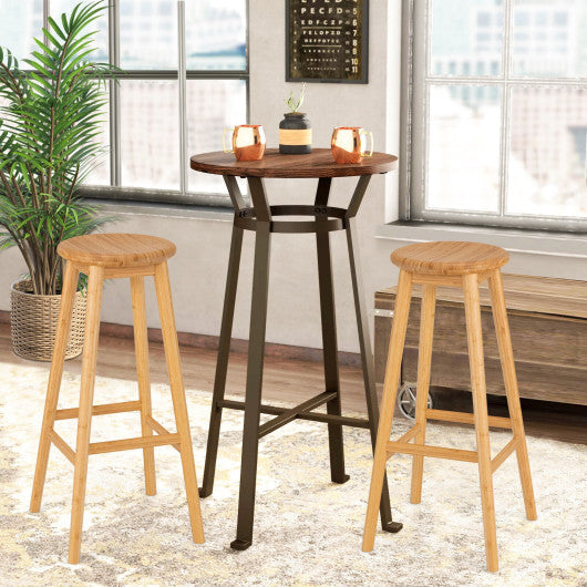Costway Set of 2 Natural Bamboo Backless Pub Barstools with Round Seat and Footrest