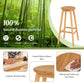 Costway Set of 2 Natural Bamboo Backless Pub Barstools with Round Seat and Footrest