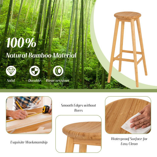 Costway Set of 2 Natural Bamboo Backless Pub Barstools with Round Seat and Footrest