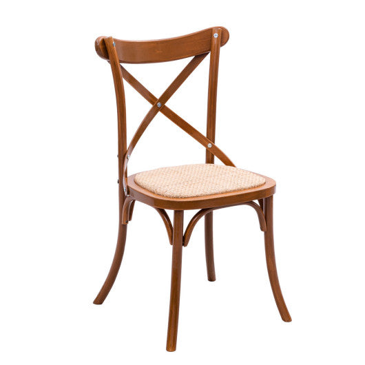 Costway Set of 2 Oak Cross Back Solid Wood Rattan Seat Dining Chair