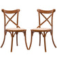 Costway Set of 2 Oak Cross Back Solid Wood Rattan Seat Dining Chair