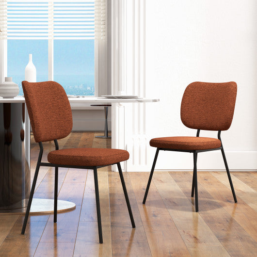 Costway Set of 2 Orange Modern Armless Dining Chairs with Linen Fabric