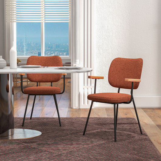 Costway Set of 2 Orange Modern Fabric Dining Chairs with Armrest and Curved Backrest