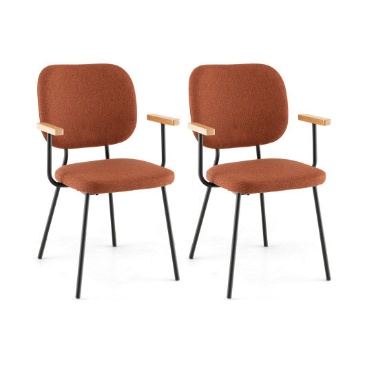 Costway Set of 2 Orange Modern Fabric Dining Chairs with Armrest and Curved Backrest