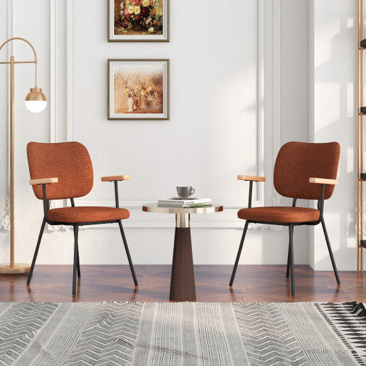 Costway Set of 2 Orange Modern Fabric Dining Chairs with Armrest and Curved Backrest