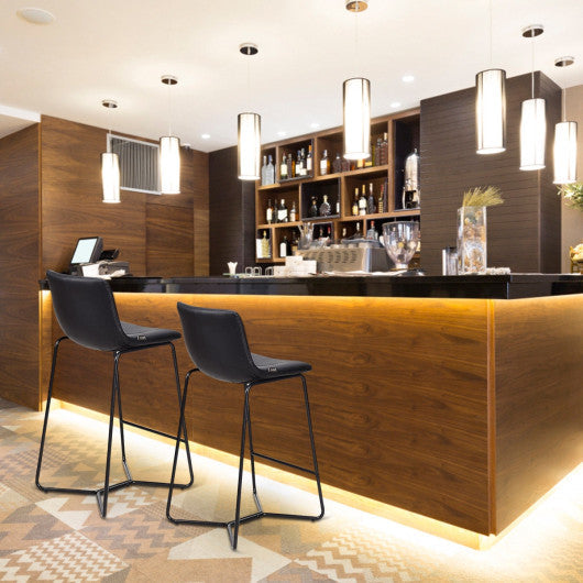 Costway Set of 2 PU Leather Bar Stools Pub Chairs with Metal Legs