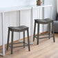 Costway Set of 2 PU Leather Saddle Bar Stools with Rubber Wood Legs