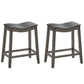 Costway Set of 2 PU Leather Saddle Bar Stools with Rubber Wood Legs
