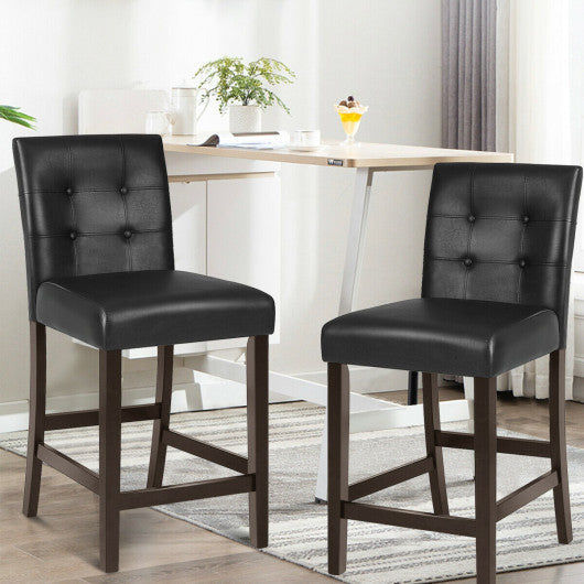 Costway Set of 2 PVC Leather Bar Stools with Solid Wood Legs