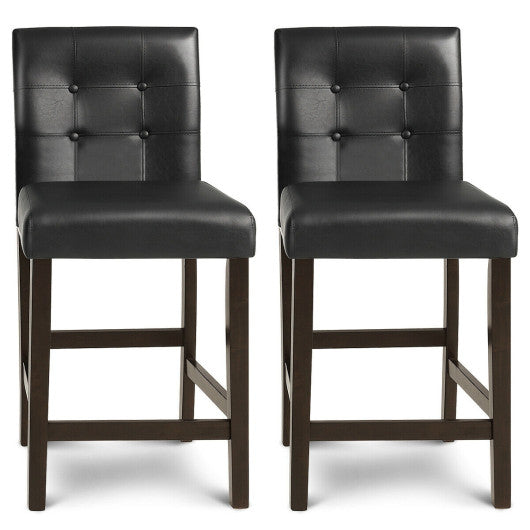 Costway Set of 2 PVC Leather Bar Stools with Solid Wood Legs