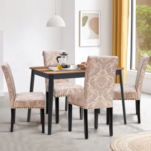 Costway Set of 2 Pink Fabric Upholstered Dining Chairs with Nailhead