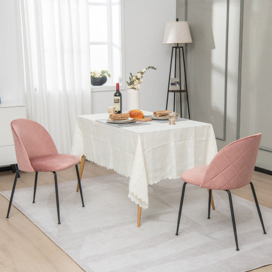 Costway Set of 2 Pink Upholstered Velvet Dining Chair with Metal Base for Living Room