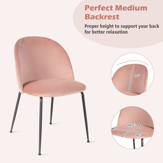 Costway Set of 2 Pink Upholstered Velvet Dining Chair with Metal Base for Living Room