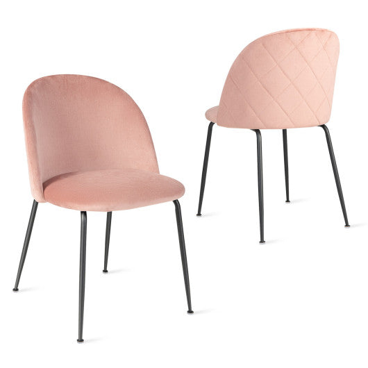 Costway Set of 2 Pink Upholstered Velvet Dining Chair with Metal Base for Living Room
