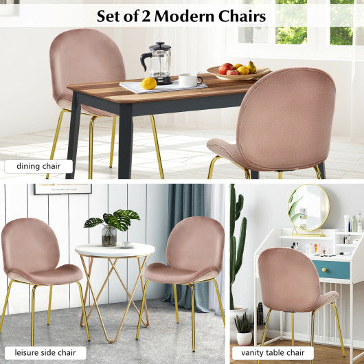 Costway Set of 2 Pink Velvet Accent Chairs with Gold Metal Legs