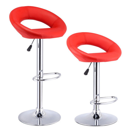 Costway Set of 2 Red Bar Stools Adjustable PU Leather Swivel Chairs