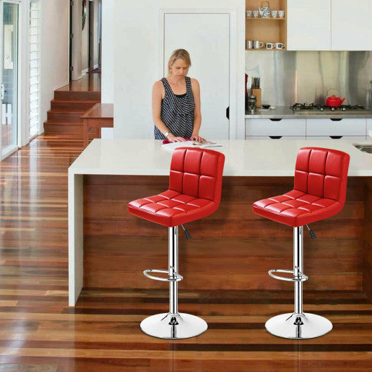 Costway Set of 2 Red PU Leather Swivel Bar Stools Pub Chairs