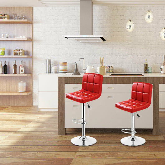 Costway Set of 2 Red PU Leather Swivel Bar Stools Pub Chairs