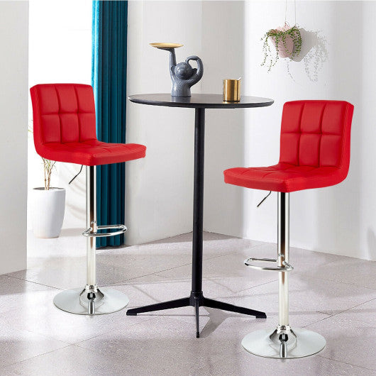 Costway Set of 2 Red Square Swivel Adjustable PU Leather Bar Stools with Back and Footrest