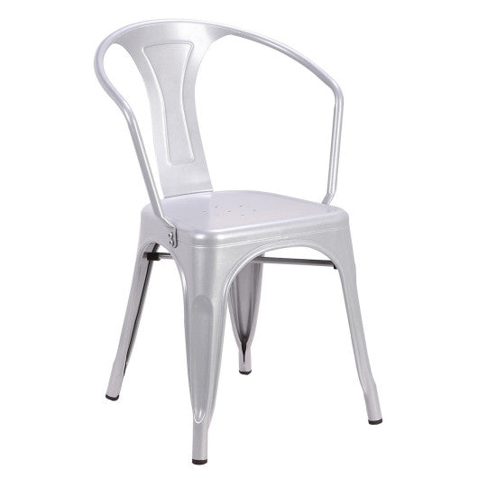 Costway Set of 2 Silver Vintage Tolix Style Stackable Bistro Metal Arm Chair