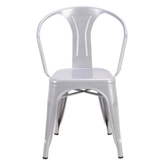 Costway Set of 2 Silver Vintage Tolix Style Stackable Bistro Metal Arm Chair