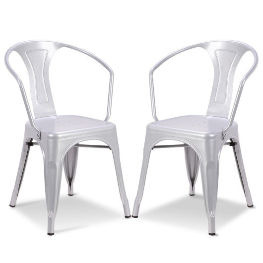Costway Set of 2 Silver Vintage Tolix Style Stackable Bistro Metal Arm Chair