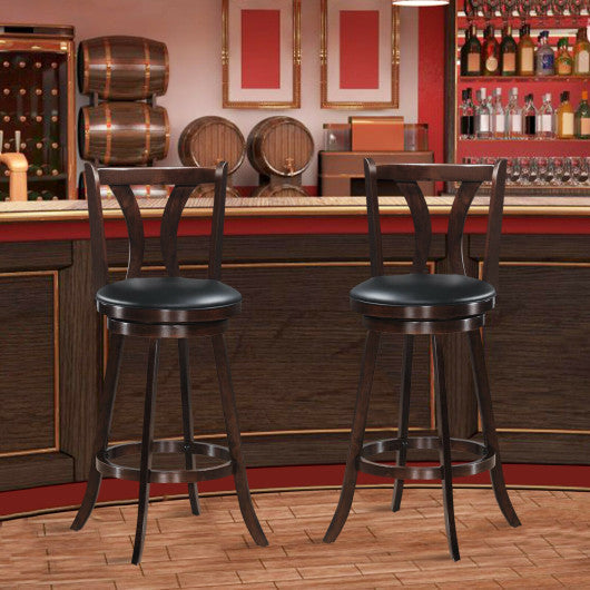 Costway Set of 2 Swivel Bar Stools 29.5 Inch Bar Height Chairs with Rubber Wood Legs