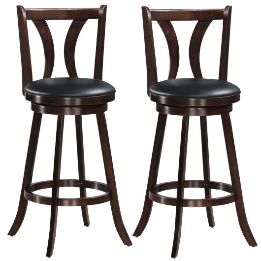 Costway Set of 2 Swivel Bar Stools 29.5 Inch Bar Height Chairs with Rubber Wood Legs