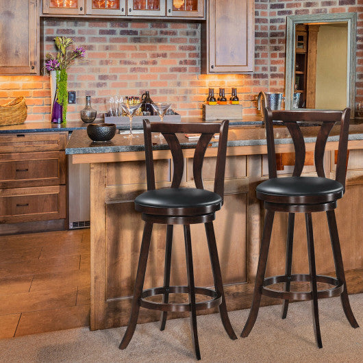 Costway Set of 2 Swivel Bar Stools 29.5 Inch Bar Height Chairs with Rubber Wood Legs
