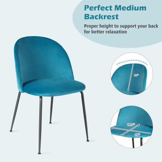 Costway Set of 2 Teal Upholstered Velvet Dining Chair with Metal Base for Living Room