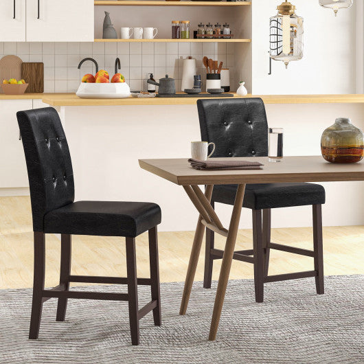 Costway Set of 2 Tufted Back Bar Stools with Rubber Wood Legs and Button