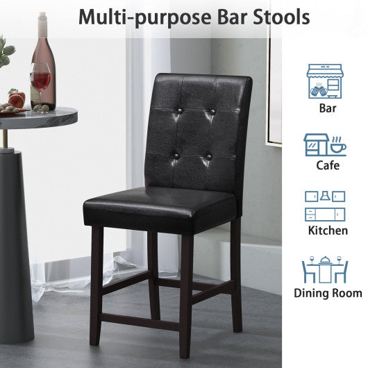 Costway Set of 2 Tufted Back Bar Stools with Rubber Wood Legs and Button