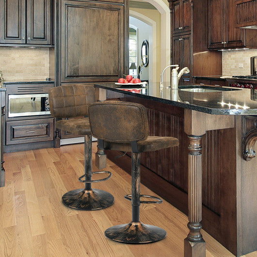Costway Set of 2 Vintage Bar Stools with Adjustable Height and Footrest