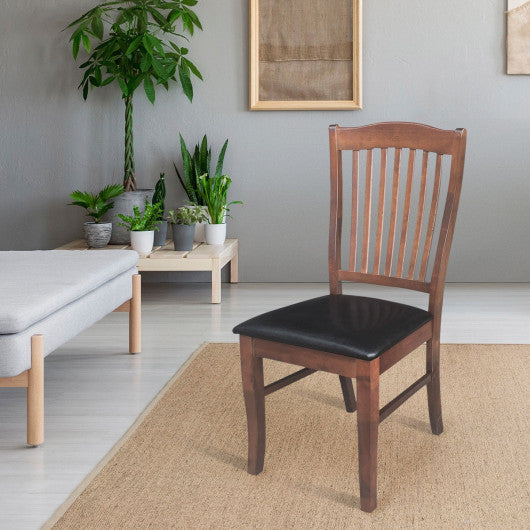 Costway Set of 2 Walnut Armless Slat Back PU Leather Dining Chairs