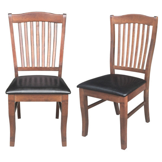 Costway Set of 2 Walnut Armless Slat Back PU Leather Dining Chairs