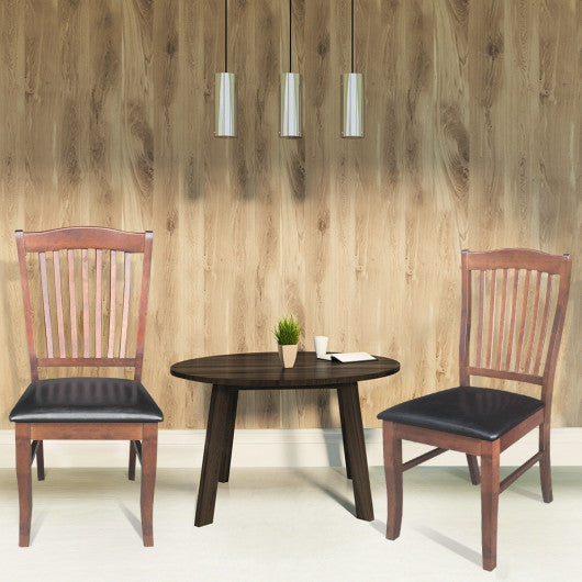 Costway Set of 2 Walnut Armless Slat Back PU Leather Dining Chairs
