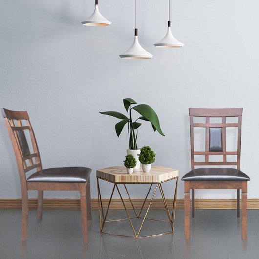 Costway Set of 2 Walnut PU Leather Upholstered Dining Chairs High Back Armless Furniture