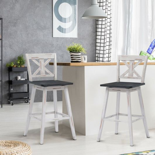 Costway Set of 2 White 360-Degree Swivel Bar Stools for Home Restaurant