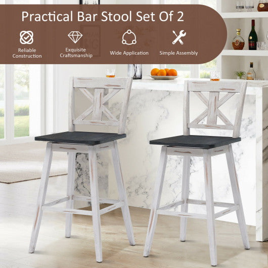 Costway Set of 2 White 360-Degree Swivel Bar Stools for Home Restaurant