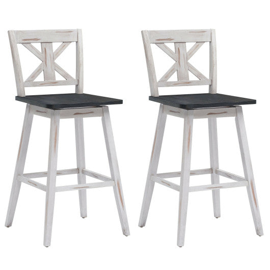 Costway Set of 2 White 360-Degree Swivel Bar Stools for Home Restaurant