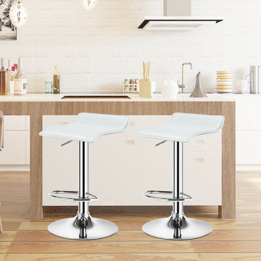 Costway Set of 2 White Adjustable PU Leather Backless Bar Stools