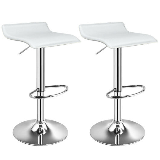 Costway Set of 2 White Adjustable PU Leather Backless Bar Stools