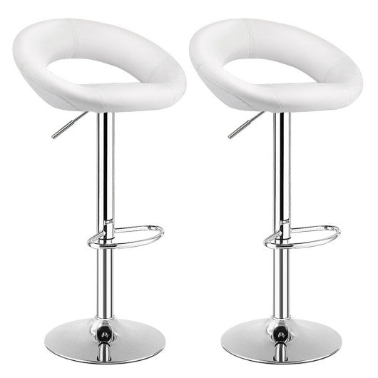 Costway Set of 2 White Bar Stools Adjustable PU Leather Swivel Chairs