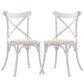 Costway Set of 2 White Cross Back Solid Wood Rattan Seat Dining Chair